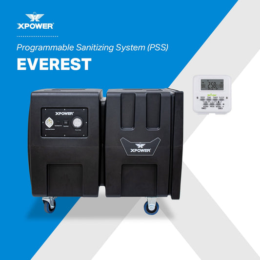 XPOWER PSS3 Everest 可编程消毒系统、自动夜间室内空气质量解决方案、2000 CFM HEPA 空气净化器、数字定时器、IAQ、套装