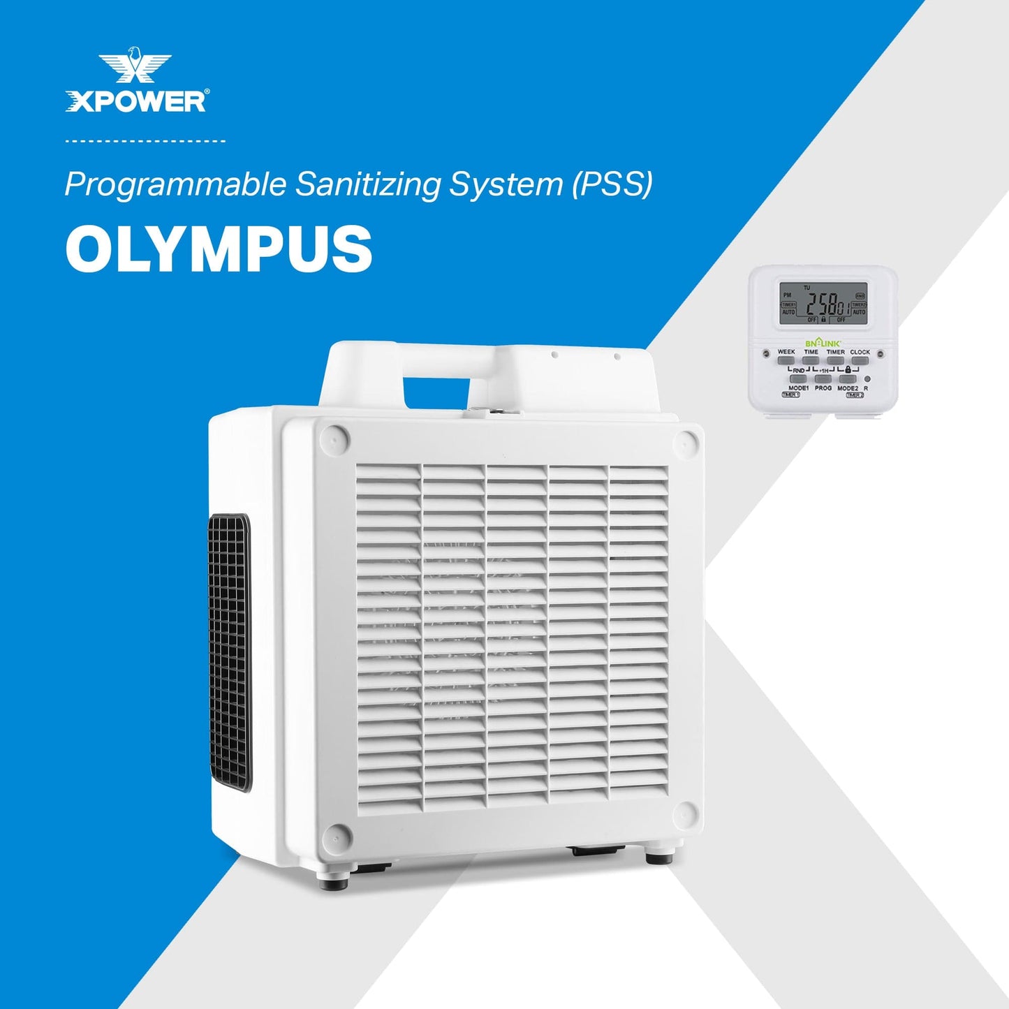 Sistema de desinfección programable XPOWER Olympus | Paquete de purificador de aire HEPA con temporizador digital PSS1