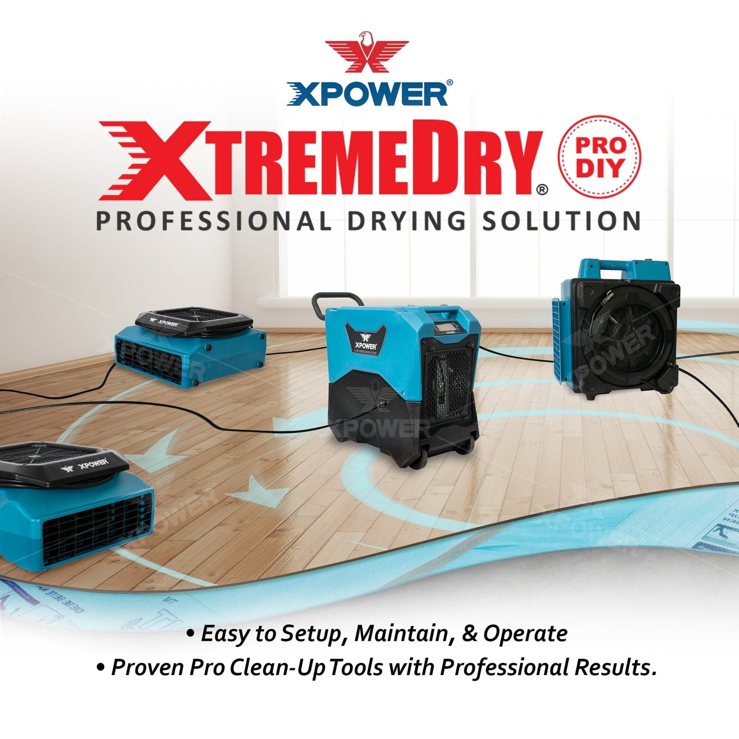 Paquete de restauración de daños por agua de 3 piezas XPOWER | Sistema de secado XtremeDry Mojave DIY con depurador de aire, deshumidificador LGR y transportador de aire