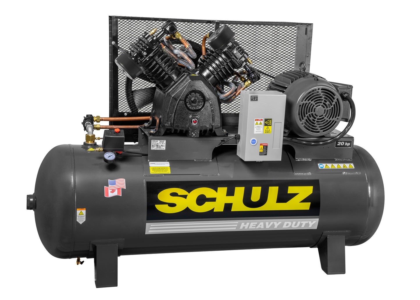 Schulz of America Premium Series  P20120HLV80BR 175 PSi 208-230 V Heavy Duty Horizontal Air Compressor